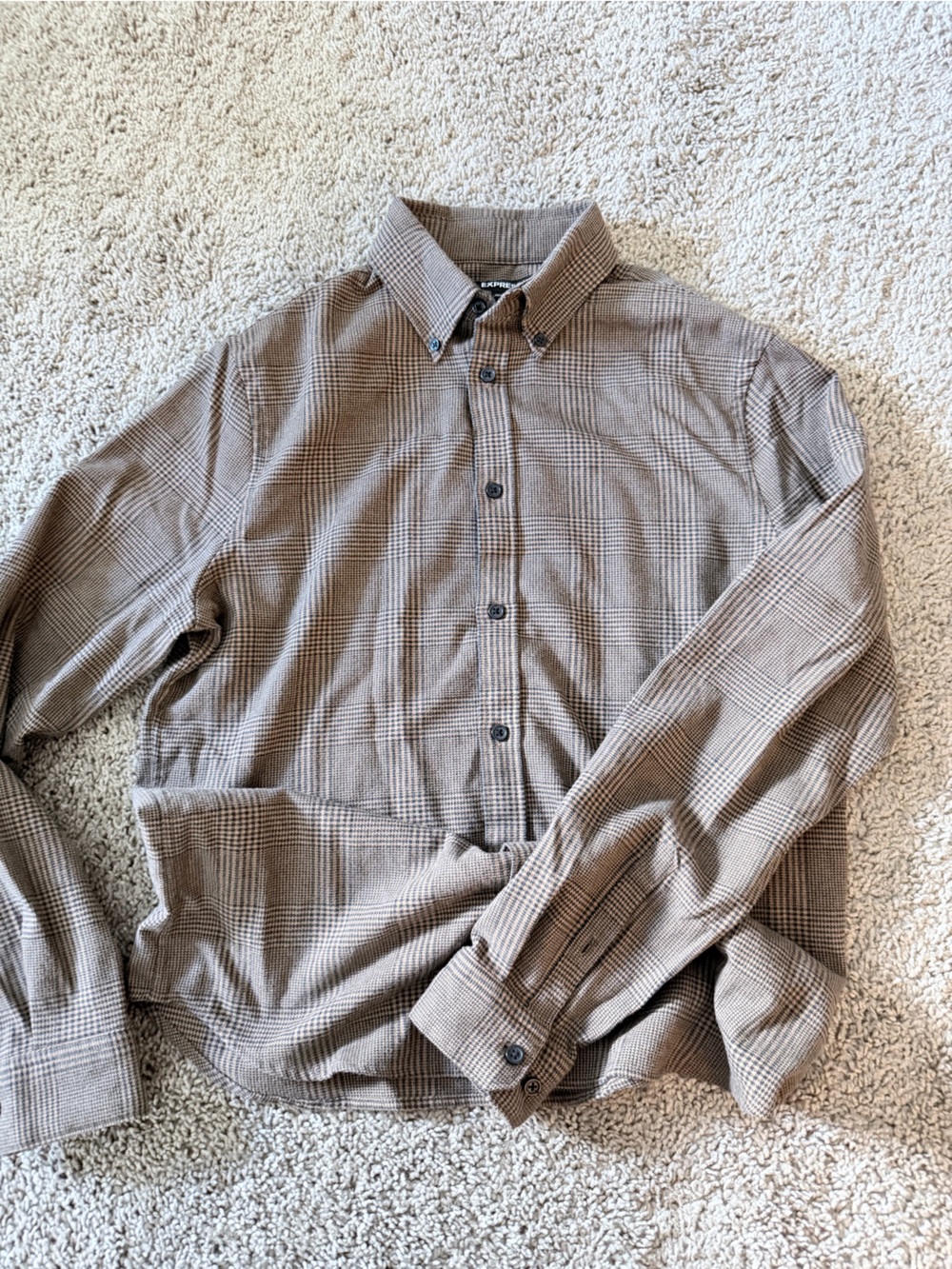 Express Men's Brown Plaid Button-Down Shirt